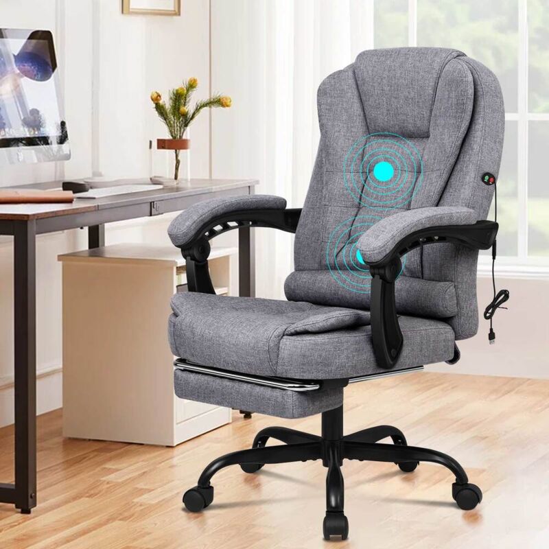 Elfordson - Massage Office Chair with Footrest Executive Gaming Seat Breathable Fabric Upholstery, Grey