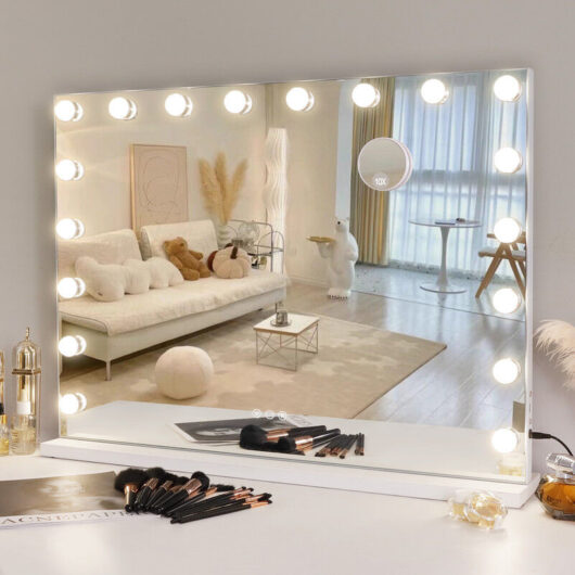 Fenchilin - Hollywood Mirror with Lights 18 led Bulbs 80x60 cm usb Charing Port Vanity Mirror with Lights Makeup Mirror wiht Lights 3 Light Color