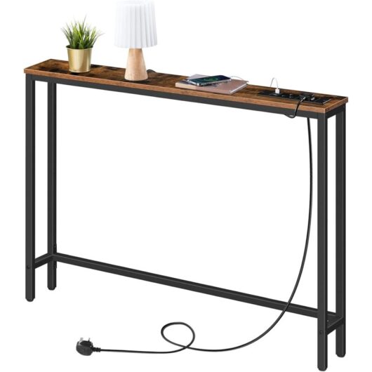 Slim Console Table with Charging Station, Hallway Table with usb Ports and Power Outlets, 100 cm Long, Narrow Sofa/Behind Couch Table for Entryway,